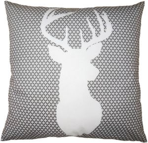 Clayre & Eef Kussenhoes 45x45 cm Grijs Wit Polyester Hert Sierkussenhoes Grijs Sierkussenhoes