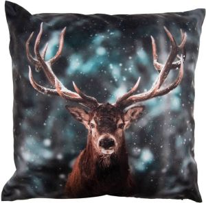 Clayre & Eef Kussenhoes 45x45 cm Groen Bruin Polyester Hert Sierkussenhoes Kussen hoes Groen Sierkussenhoes Kussen hoes