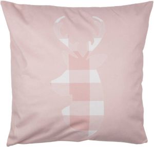 Clayre & Eef Kussenhoes 45x45 cm Roze Wit Polyester Hert Sierkussenhoes Roze Sierkussenhoes