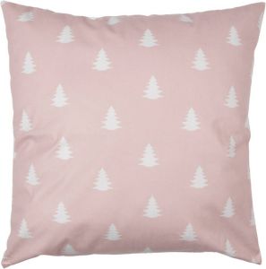 Clayre & Eef Kussenhoes 45x45 cm Roze Wit Polyester Kerstbomen Sierkussenhoes Roze Sierkussenhoes
