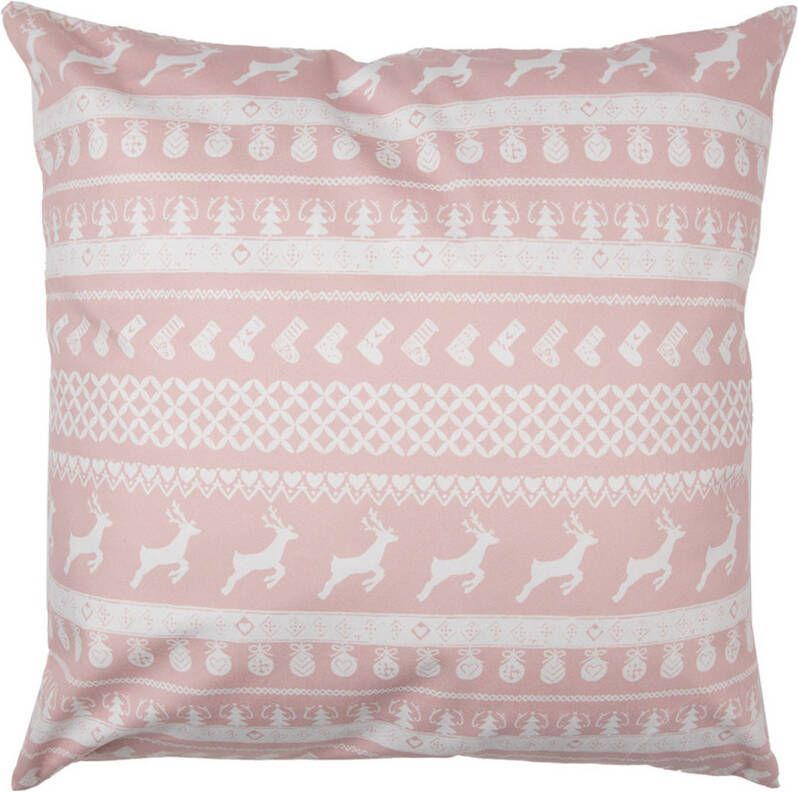 Clayre & Eef Kussenhoes 45x45 cm Roze Wit Polyester Sierkussenhoes Roze Sierkussenhoes