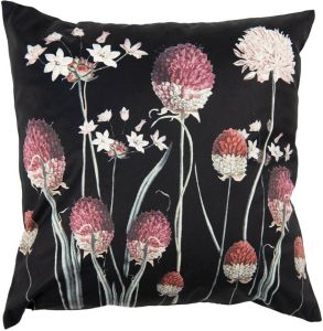 Clayre & Eef Kussenhoes 45x45 Cm Zwart Rood Polyester Vierkant Bloemen Sierkussenhoes Kussen Zwart Sierkussenhoes