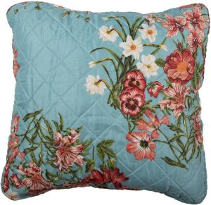 Clayre & Eef Kussenhoes 50x50 cm Blauw Roze Katoen Polyester Bloemen Sierkussenhoes Blauw Sierkussenhoes