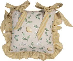 Clayre & Eef Kussenhoes Stoelkussen 40x40 cm Beige Geel Katoen Vierkant Citroen Sierkussen Beige Sierkussen