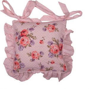 Clayre & Eef Kussenhoes Stoelkussen 40x40 Cm Roze Paars Katoen Vierkant Rozen Sierkussen Kussensloop Kussenbeschermer