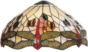 Clayre & Eef Lampenkap Tiffany Ø 31x17 cm Beige Rood Glas Libelle