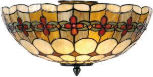 Clayre & Eef Lampenkap Tiffany Ø 50 cm Beige Rood Glas Halfrond