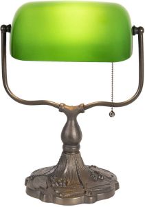 Clayre & Eef LumiLamp Bureaulamp Bankierslamp 27x20x36 cm Groen Bruin Metaal Glas Tafellamp Groen Tafellamp