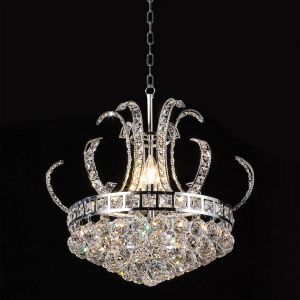 Clayre & Eef LumiLamp Kroonluchter Ø 50x43 168 cm Zilverkleurig Ijzer Glas Hanglamp Zilverkleurig Hanglamp