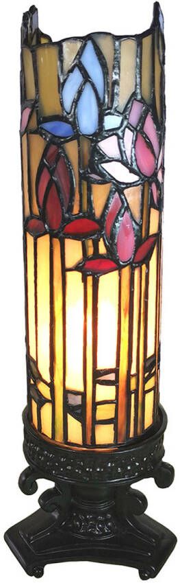 Clayre & Eef Lumilamp Tiffany Tafellamp 15*15*27 Cm Meerkleurig Glas In Lood