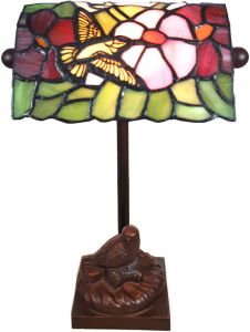 Clayre & Eef Lumilamp Tiffany Tafellamp 15*15*33 Cm Meerkleurig Glas In Lood