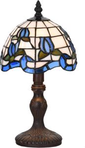 Clayre & Eef Lumilamp Tiffany Tafellamp Ø 18x32 Cm Blauw Beige Glas Tiffany Bureaulamp Tiffany Lampen Blauw Tiffany Bureaulamp