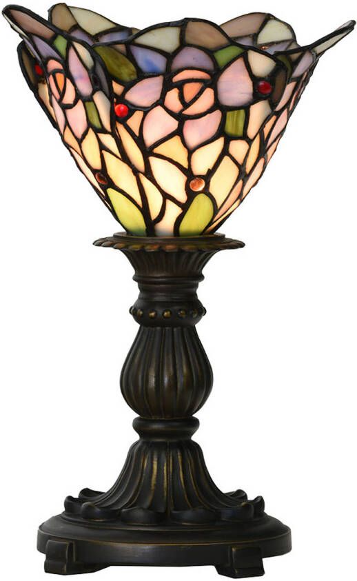 Clayre & Eef LumiLamp Tiffany Tafellamp Ø 20x30 cm Roze Paars Glas Tiffany Bureaulamp Roze Tiffany Bureaulamp