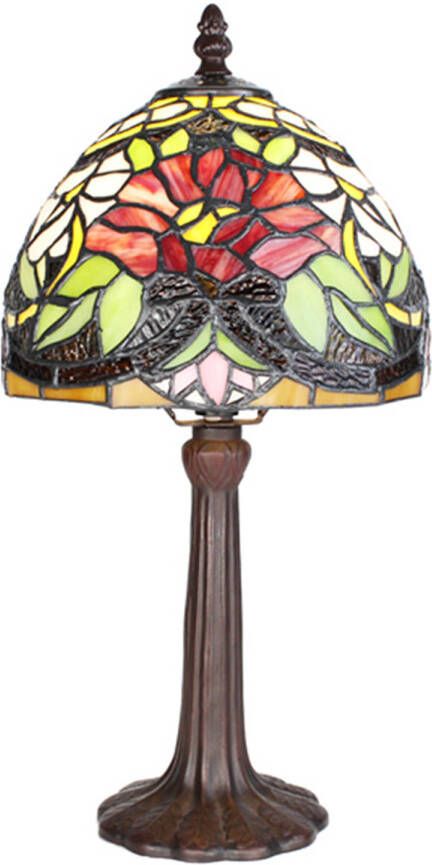Clayre & Eef Lumilamp Tiffany Tafellamp Ø 20x36 Cm Meerkleurig Glas Kunststof Rond Tiffany Bureaulamp Tiffany Lampen Glas In Lood
