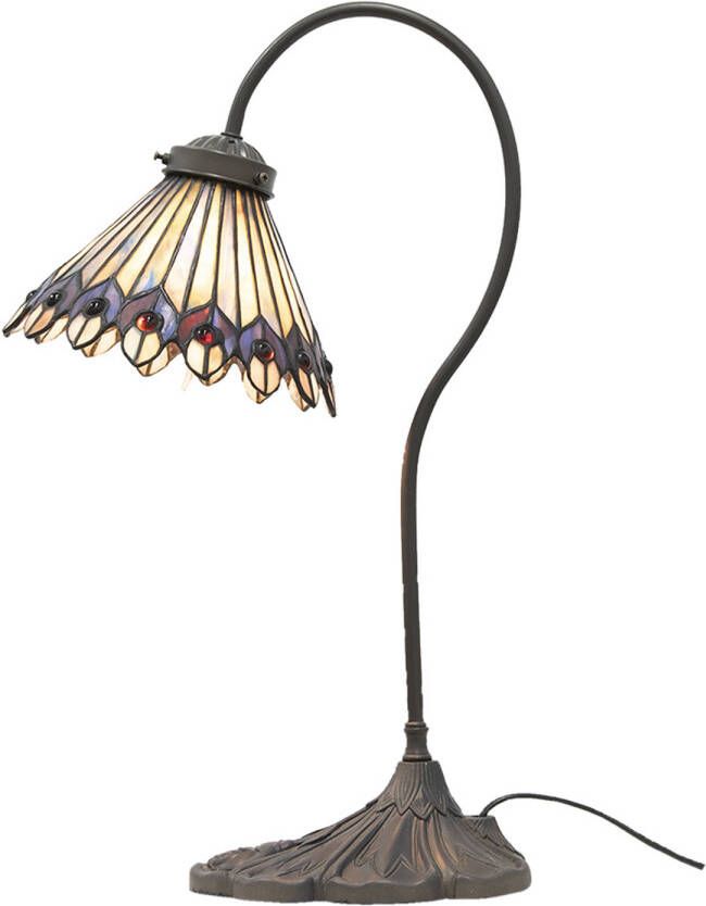 Clayre & Eef Lumilamp Tiffany Tafellamp Ø 20x51 Cm Bruin Beige Metaal Glas Tiffany Bureaulamp Tiffany Lampen Bruin Tiffany