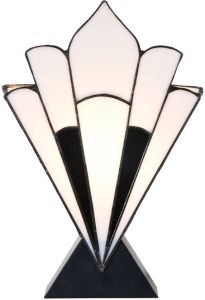 Clayre & Eef Lumilamp Tiffany Tafellamp 21x10x32 Cm Wit Zwart Glas Kunststof Tiffany Bureaulamp Tiffany Lampen Glas In Lood Wit
