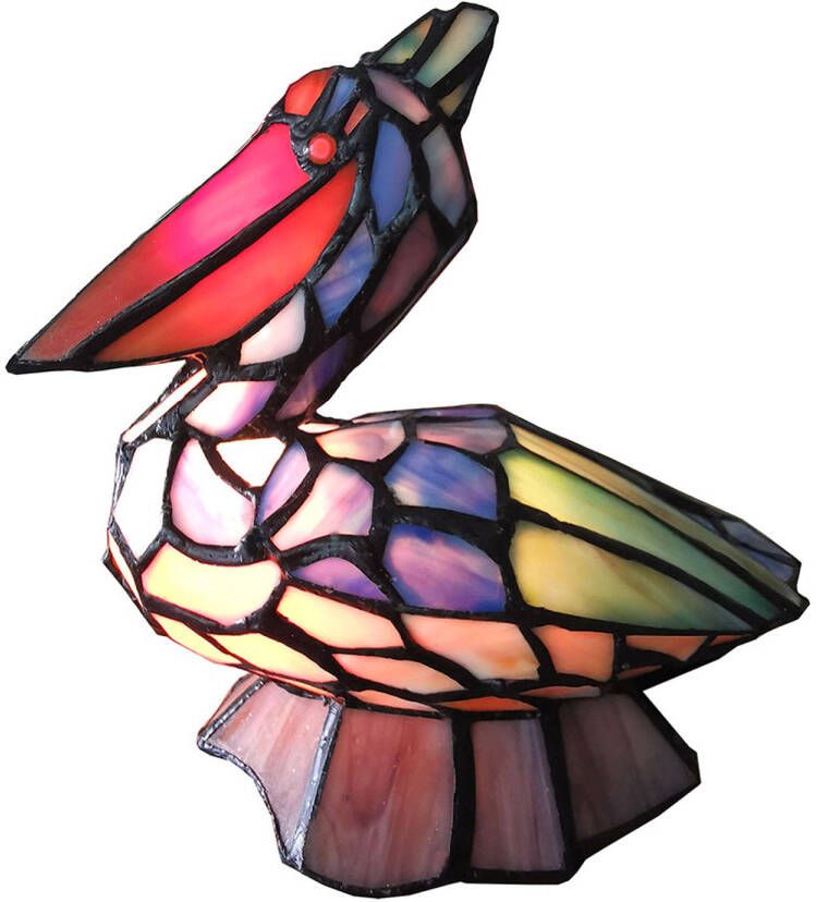 Clayre & Eef Lumilamp Tiffany Tafellamp 24*19*31 Cm Meerkleurig Glas In Lood