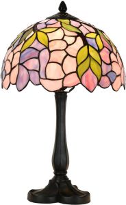 Clayre & Eef LumiLamp Tiffany Tafellamp Ø 30x50 cm Roze Glas Tiffany Bureaulamp Roze Tiffany Bureaulamp