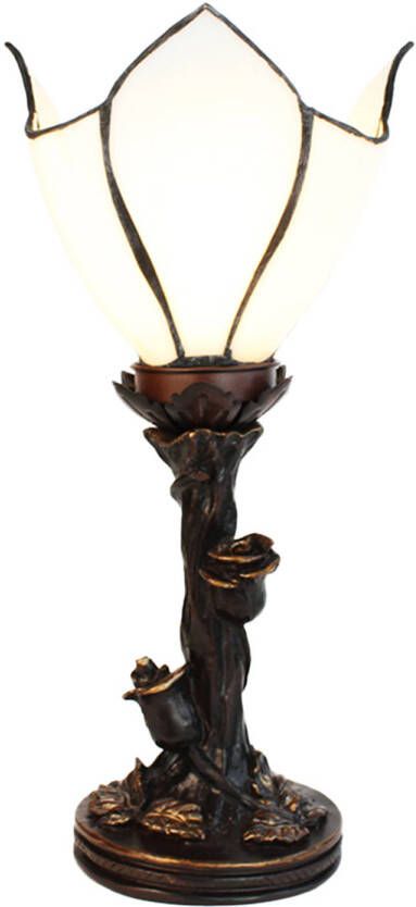 Clayre & Eef Lumilamp Tiffany Tafellamp 32 Cm Wit Bruin Glas Tiffany Bureaulamp Tiffany Lampen Glas In Lood Wit Tiffany Bureaulamp