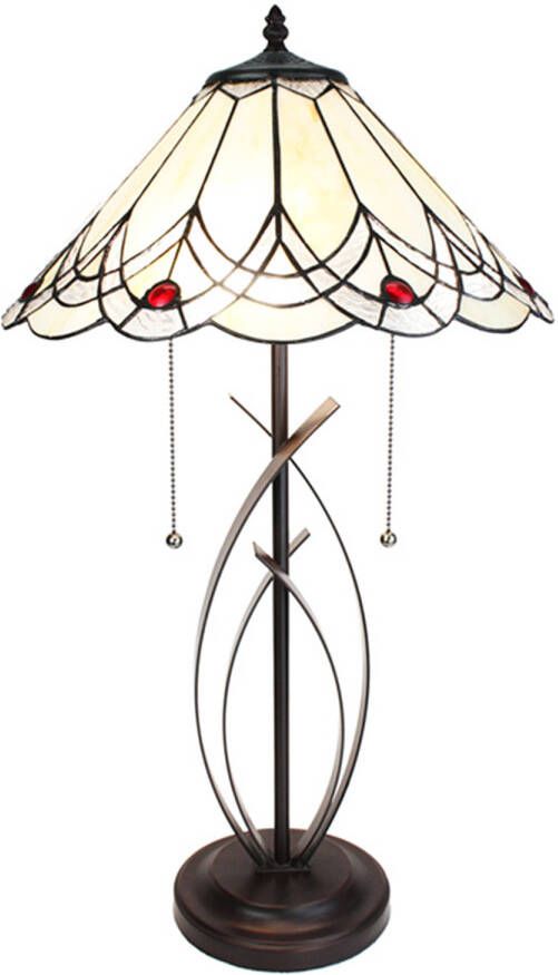 Clayre & Eef Lumilamp Tiffany Tafellamp Ø 39x69 Cm Beige Glas Kunststof Rond Tiffany Bureaulamp Tiffany Lampen Glas In Lood Beige