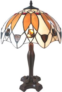Clayre & Eef Lumilamp Tiffany Tafellamp Ø 41*57 Cm Meerkleurig Glas In Lood Tiffany