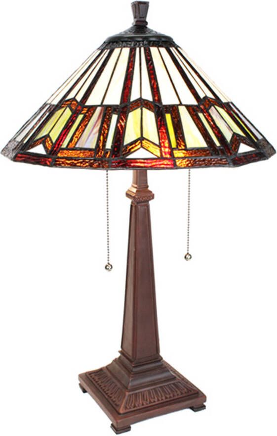 Clayre & Eef LumiLamp Tiffany Tafellamp Ø 41x64 cm Meerkleurig Glas Kunststof Rond Tiffany Bureaulamp Meerkleurig Tiffany Bureaulamp