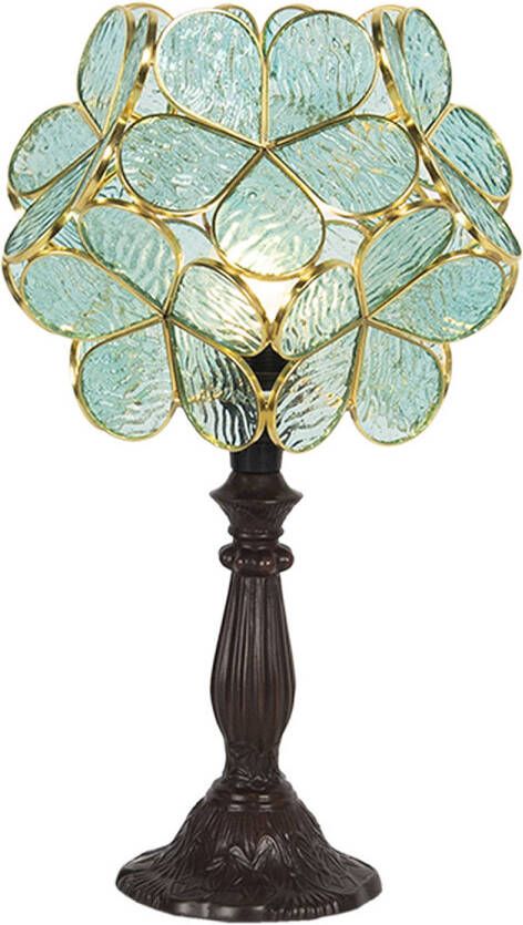 Clayre & Eef LumiLamp Tiffany Tafellamp 43 cm Groen Glas Bloem Tiffany Bureaulamp Groen Tiffany Bureaulamp