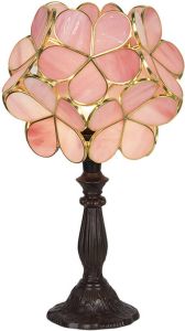 Clayre & Eef Lumilamp Tiffany Tafellamp 43 Cm Roze Glas Bloemen Tiffany Bureaulamp Tiffany Lampen Glas In Lood Roze Tiffany