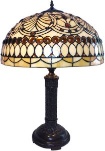 Clayre & Eef Lumilamp Tiffany Tafellamp Ø 46*61 Cm Meerkleurig Glas In Lood Tiffany