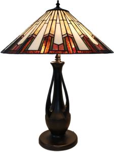 Clayre & Eef Lumilamp Tiffany Tafellamp Ø 46x60 Cm Beige Bruin Glas Kunststof Rond Tiffany Bureaulamp Tiffany Lampen Beige Tiffany