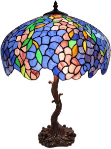 Clayre & Eef Lumilamp Tiffany Tafellamp Ø 50*76 Cm Meerkleurig Glas In Lood Tiffany