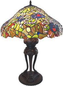 Clayre & Eef Lumilamp Tiffany Tafellamp 55*85 Cm Meerkleurig Polyresin Glas