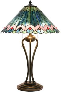 Clayre & Eef Lumilamp Tiffany Tafellamp 5ll-5391 Ø 48*73 Cm Meerkleurig Glas In