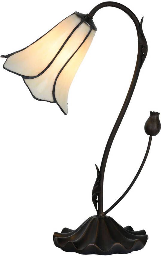 Clayre & Eef LumiLamp Tiffany Tafellamp Ø 17x43 cm Wit Glas Tiffany Bureaulamp Wit Tiffany Bureaulamp