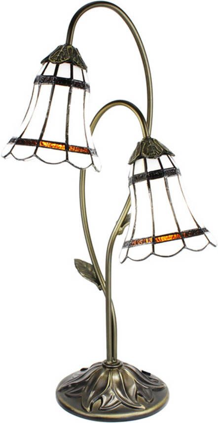 Clayre & Eef Lumilamp Tiffany Tafellamp 61 Cm Bruin Wit Kunststof Glas Tiffany Bureaulamp Tiffany Lampen Glas In Lood Bruin Tiffany