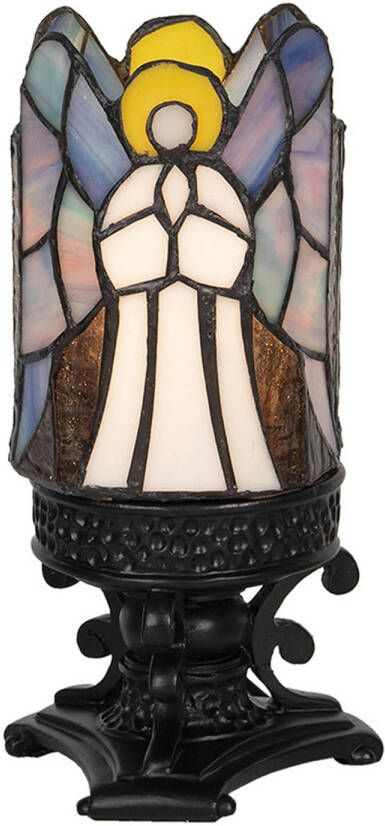 Clayre & Eef LumiLamp Tiffany Tafellamp Engel Ø 13x25 cm Grijs Glas Tiffany Bureaulamp Grijs Tiffany Bureaulamp