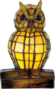 Clayre & Eef LumiLamp Tiffany Tafellamp Uil 15x12x22 cm Geel Glas Tiffany Lampen Geel Tiffany Lampen