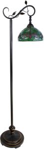 Clayre & Eef Lumilamp Tiffany Vloerlamp 152 Cm Groen Bruin Kunststof Glas Rond Staande Lamp Glas In Lood Tiffany Lamp Groen Staande