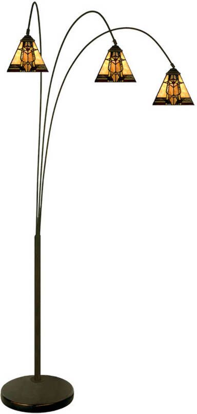 Clayre & Eef LumiLamp Tiffany Vloerlamp 200 cm Beige Glas Staande Lamp Beige Staande Lamp