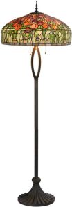 Clayre & Eef Lumilamp Tiffany Vloerlamp Ø 56x165 Cm Groen Oranje Glas Tulpen Staande Lamp Staanlamp Tiffany Lamp Groen Staande Lamp