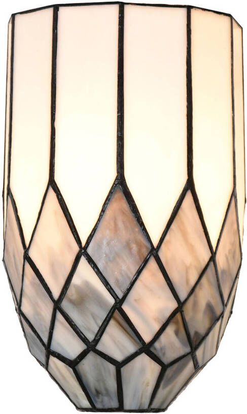 Clayre & Eef LumiLamp Wandlamp Tiffany 18x27 cm Grijs Glas Tiffany Lampen Grijs Tiffany Lampen