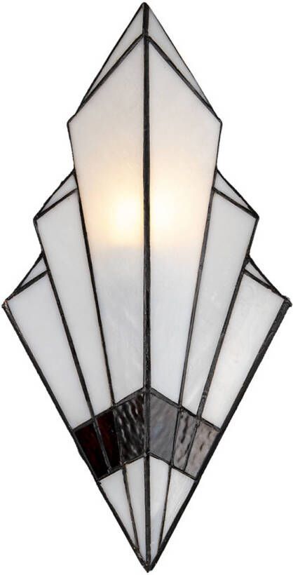 Clayre & Eef Lumilamp Wandlamp Tiffany 23*13*43 Cm E27 max 1*40w Wit Glas Muurlamp