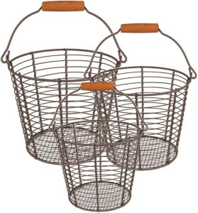 Clayre & Eef Mand set van 3 Ø 21 Ø 18 Ø 15 cm Bruin Ijzer Bruin
