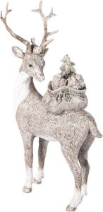 Clayre & Eef Beeld Hert 15x9x26 cm Grijs Kunststof Kerstdecoratie