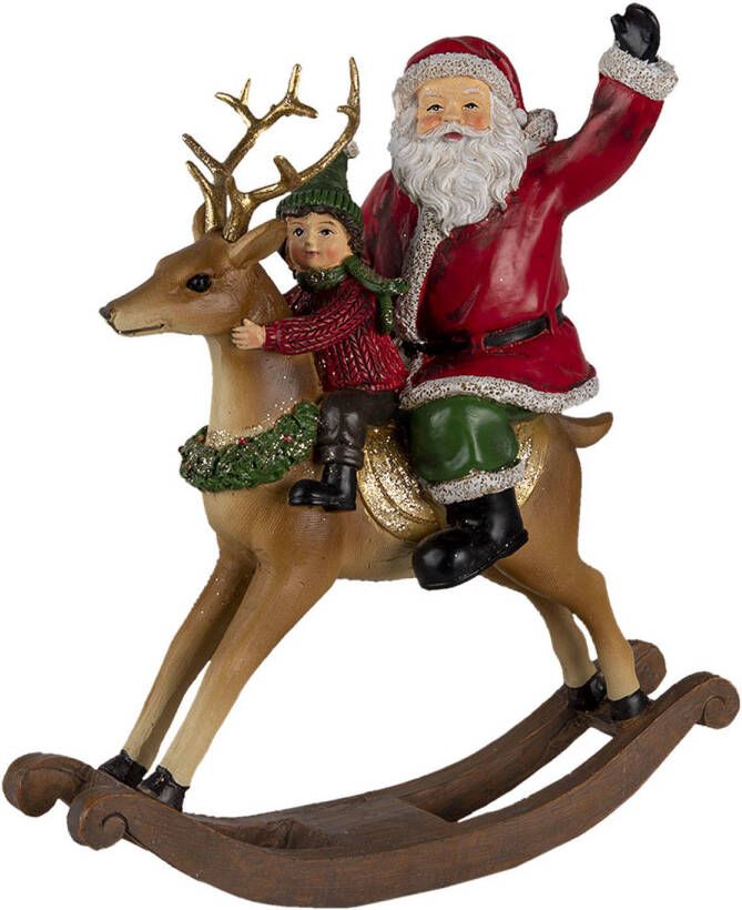 Clayre & Eef Multi Decoratie kerstman op hobbelpaard 20*7*22 cm 6PR4716