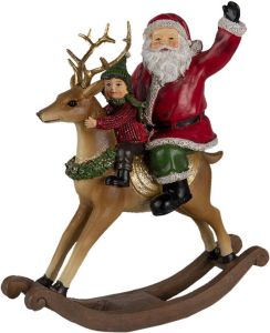 Clayre & Eef Multi Decoratie Kerstman Op Hobbelpaard 20*7*22 Cm 6pr4716