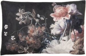 Clayre & Eef Sierkussen 60x40 cm Zwart Wit Polyester Rechthoek Bloemen