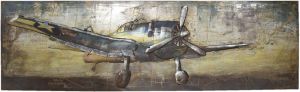 Clayre & Eef Muurdecoratie 180x56 cm Grijs Ijzer Rechthoek Vliegtuig