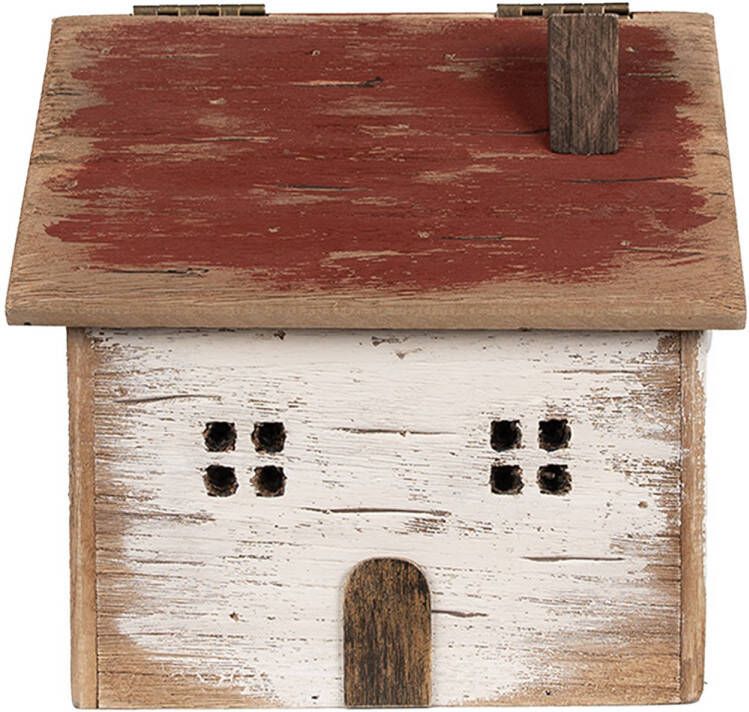 Clayre & Eef Opbergdoos Huis 24 cm Wit Rood Hout Opbergbox Wit Opbergbox
