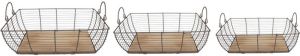 Clayre & Eef Opbergmand Set van 3 35x25x11 cm Grijs Bruin Ijzer Hout Mand Grijs Mand